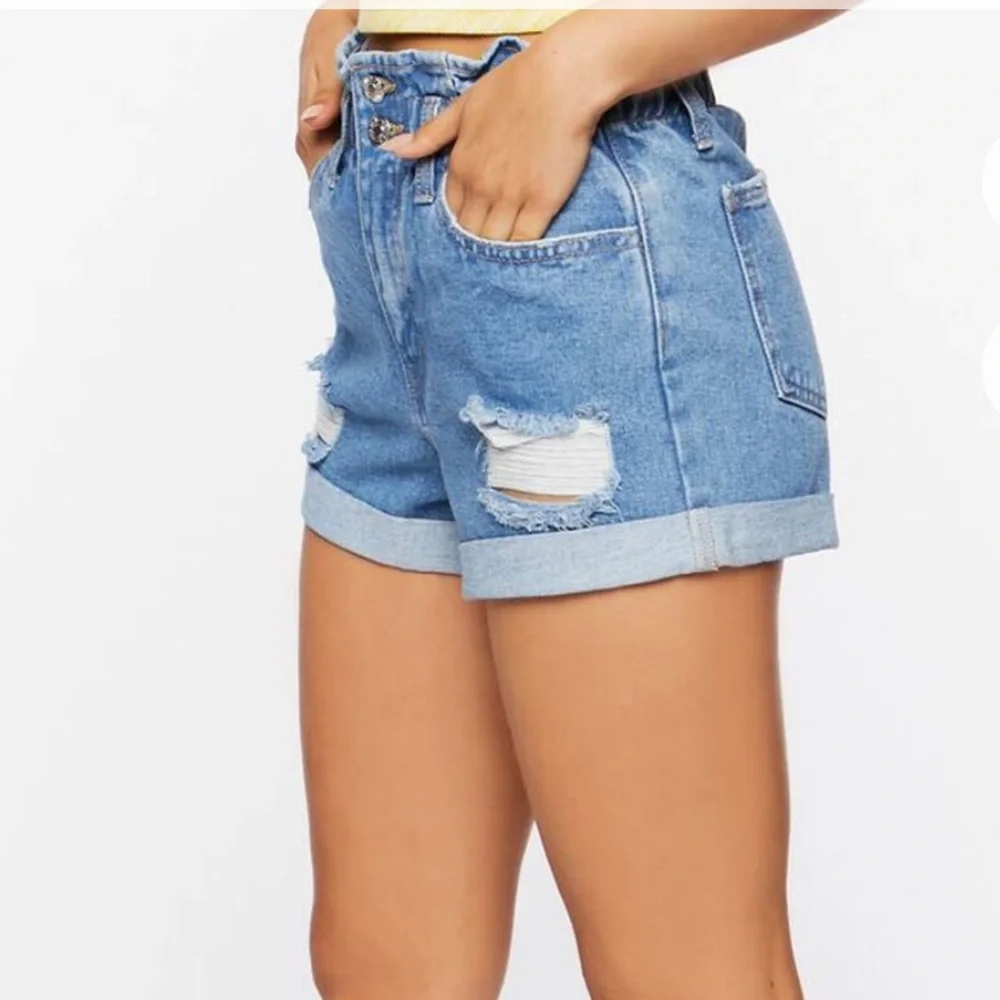 Distressed High-Rise Denim Shorts - Picture 2 of 7